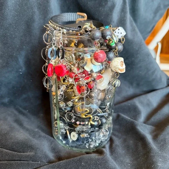 Dark Academia Mystery Jewelry Jar Black and Red Tones Whimsigoth - Picture 1 of 9